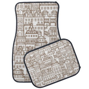 Vintage Houses: Architectural Seamless Pattern. Car Floor Mat