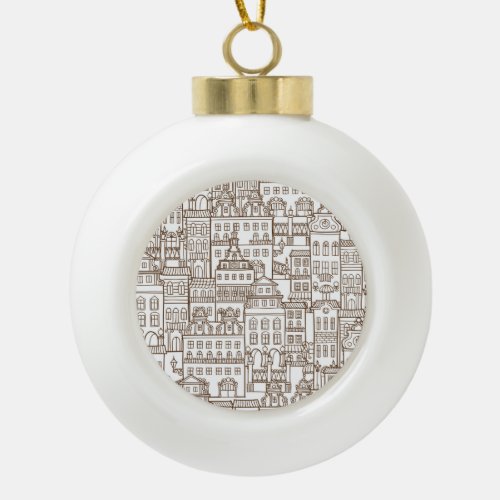 Vintage Houses Architectural Seamless Pattern Ceramic Ball Christmas Ornament