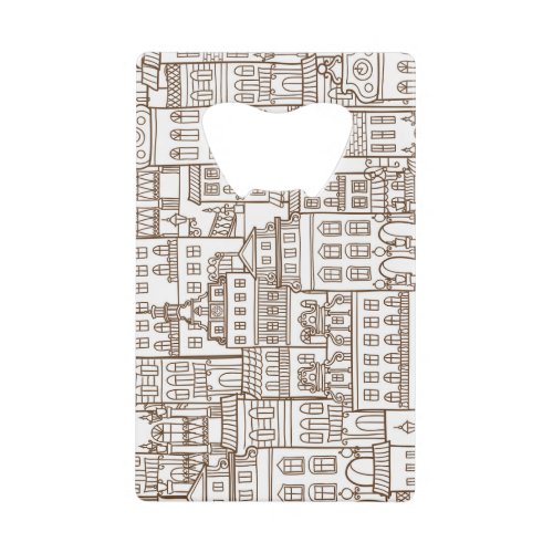 Vintage Houses Architectural Seamless Pattern Credit Card Bottle Opener