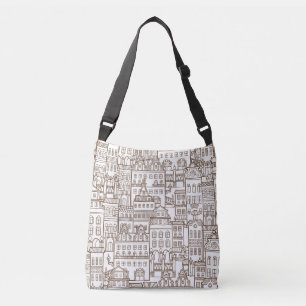 Vintage Houses: Architectural Seamless Pattern. Crossbody Bag