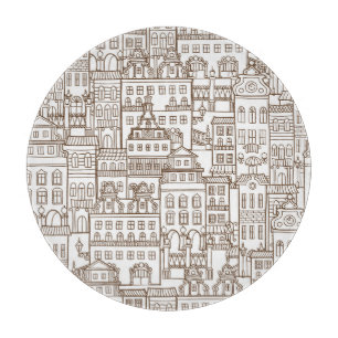 Vintage Houses: Architectural Seamless Pattern. Cutting Board