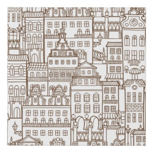 Vintage Houses Architectural Seamless Pattern Faux Canvas Print