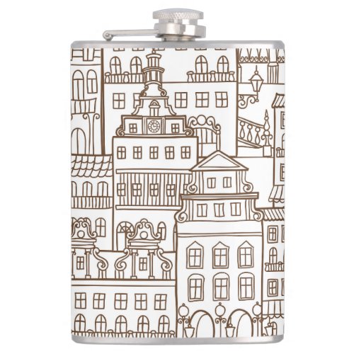 Vintage Houses Architectural Seamless Pattern Flask