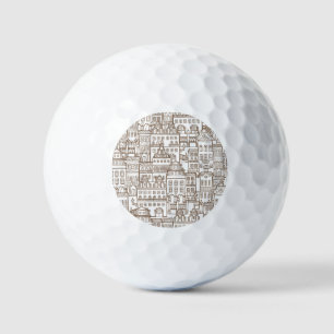 Vintage Houses: Architectural Seamless Pattern. Golf Balls