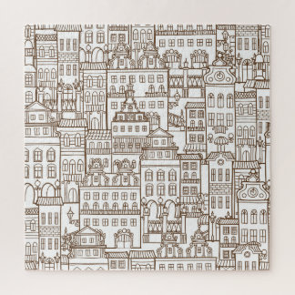 Vintage Houses: Architectural Seamless Pattern. Jigsaw Puzzle
