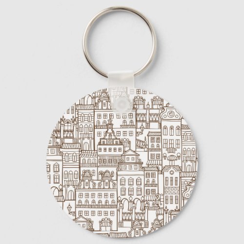 Vintage Houses Architectural Seamless Pattern Keychain