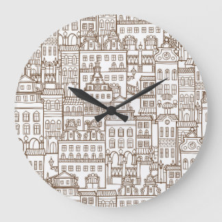 Vintage Houses: Architectural Seamless Pattern. Large Clock