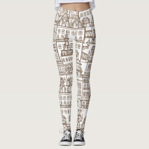 Vintage Houses: Architectural Seamless Pattern. Leggings
