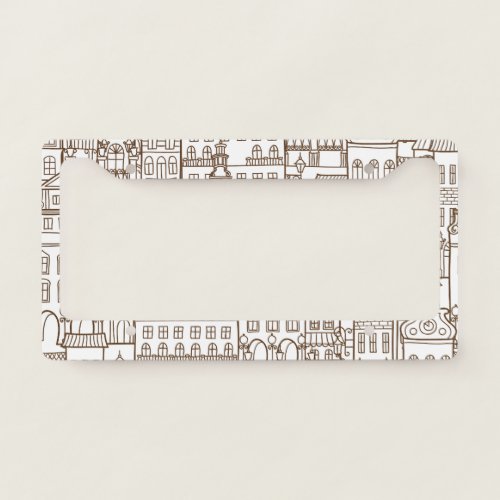 Vintage Houses Architectural Seamless Pattern License Plate Frame