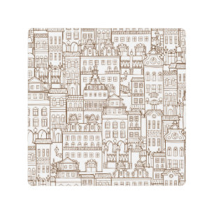 Vintage Houses: Architectural Seamless Pattern. Metal Print