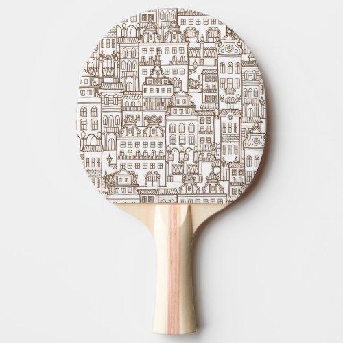 Vintage Houses Architectural Seamless Pattern Ping Pong Paddle