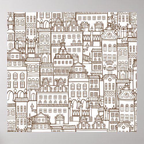 Vintage Houses Architectural Seamless Pattern Poster