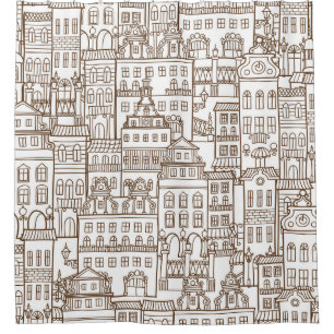 Vintage Houses: Architectural Seamless Pattern. Shower Curtain