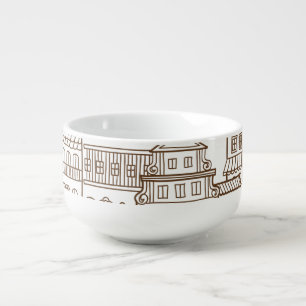 Vintage Houses: Architectural Seamless Pattern. Soup Mug