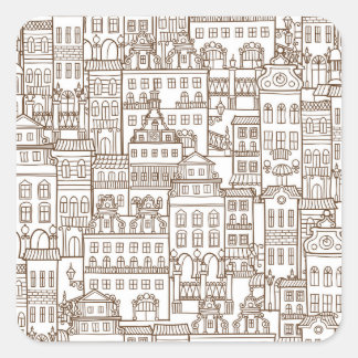 Vintage Houses: Architectural Seamless Pattern. Square Sticker