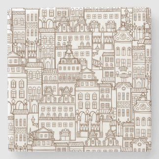 Vintage Houses: Architectural Seamless Pattern. Stone Coaster