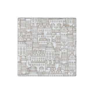 Vintage Houses: Architectural Seamless Pattern. Stone Magnet