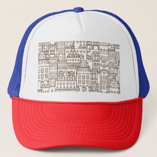 Vintage Houses Architectural Seamless Pattern Trucker Hat