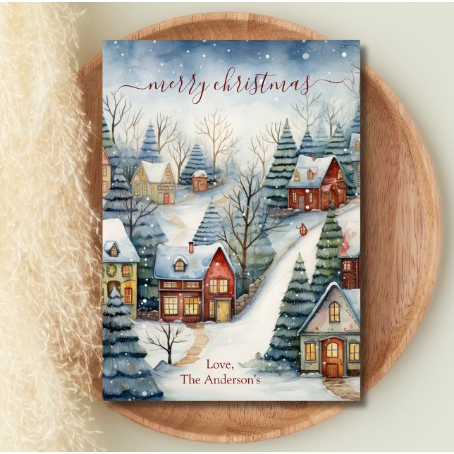 Vintage Houses Winter Wonderful Land Christmas  Holiday Card (Vintage Old Fashion Snowy Christmas Village Christmas Holiday Card.  Printed or Digital)