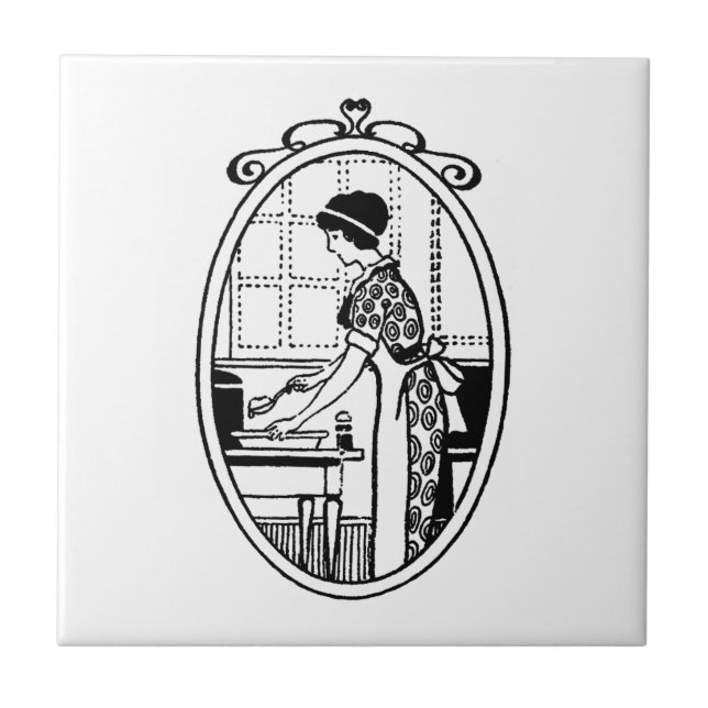 Vintage Housewife Baking Ceramic Tile (Front)