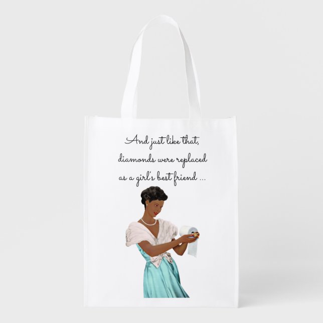Vintage Housewife Toilet Paper Funny Grocery Bag (Front)