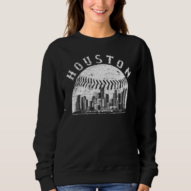 Vintage Houston Cityscape Baseball Skyline Sweatshirt (Front)