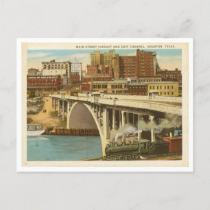Vintage Houston Texas Main St Viaduct Channel Postcard