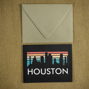 Vintage Houston Texas Sunset Colorful Skyline Postcard