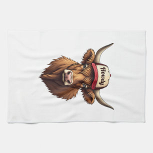 Vintage Howdy Highland Cow Western Trucker Hat Sty Kitchen Towel