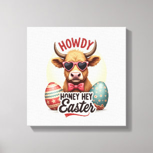 Vintage Howdy Honey Easter Highland Cow Cute Bunny Canvas Print
