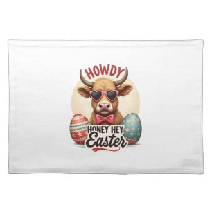 Vintage Howdy Honey Easter Highland Cow Cute Bunny Cloth Placemat