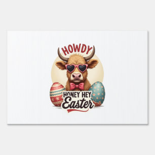 Vintage Howdy Honey Easter Highland Cow Cute Bunny Sign