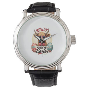 Vintage Howdy Honey Easter Highland Cow Cute Bunny Watch