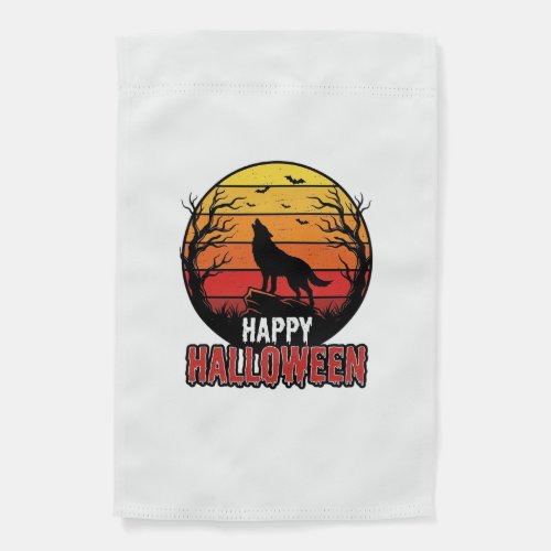 Vintage Howling Wolf Happy Halloween Vector Design Garden Flag
