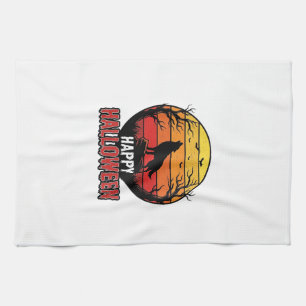 Vintage Howling Wolf Happy Halloween Vector Design Kitchen Towel