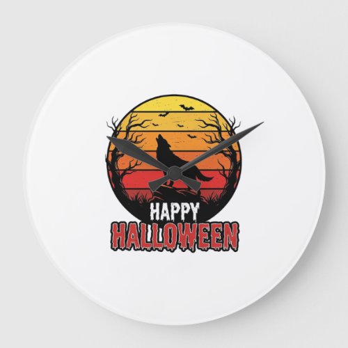 Vintage Howling Wolf Happy Halloween Vector Design Large Clock