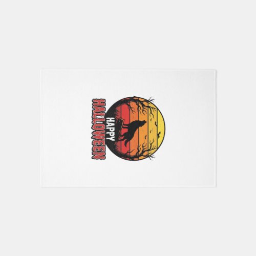 Vintage Howling Wolf Happy Halloween Vector Design Rug