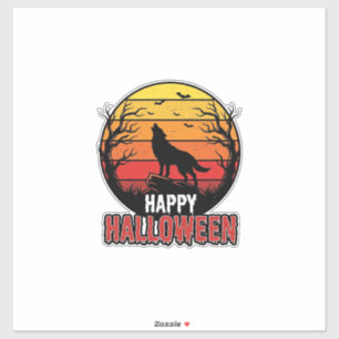 Vintage Howling Wolf Happy Halloween Vector Design Sticker