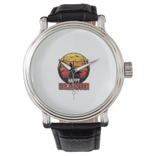 Vintage Howling Wolf Happy Halloween Vector Design Watch