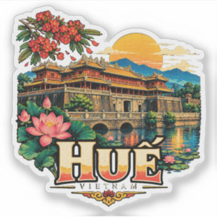 Vintage Huế Vietnam Travel Art Landmark Sticker