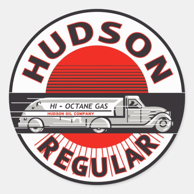 Vintage Hudson Regular gasoline sign Classic Round Sticker (Front)