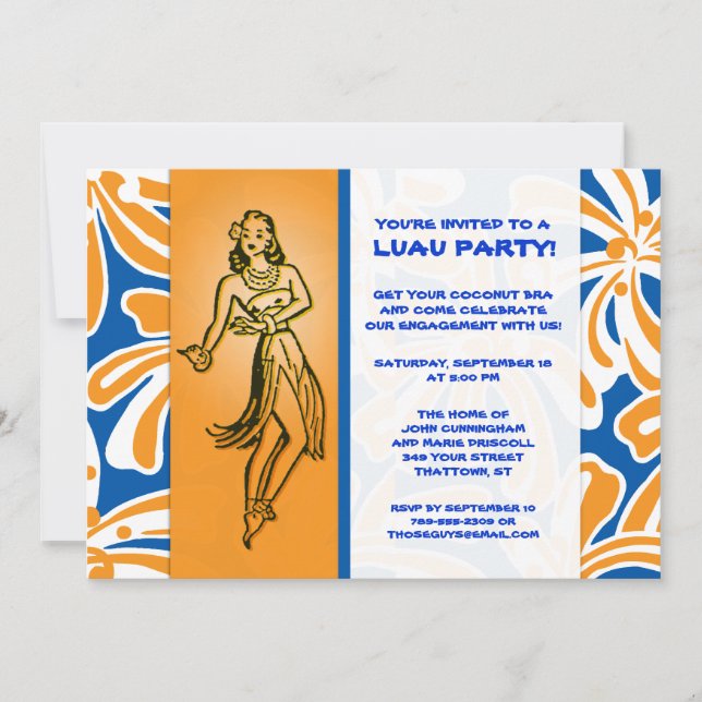Vintage Hula Dancer Luau Invitation (Front)