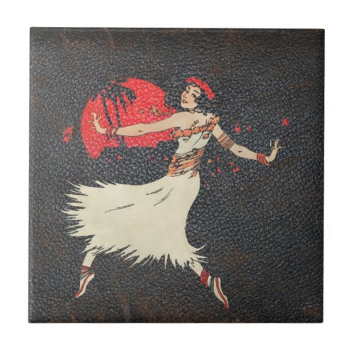 Vintage Hula Dancer  Retro Hawaiian Girl Ceramic Tile