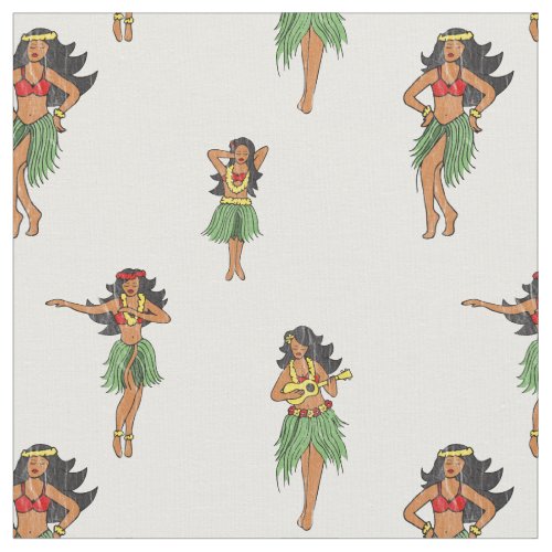 Vintage Hula Dancing Girls Hawaiian Patterned Fabric