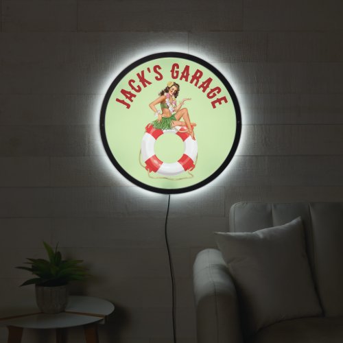 Vintage Hula Girl Pinup Custom LED Sign