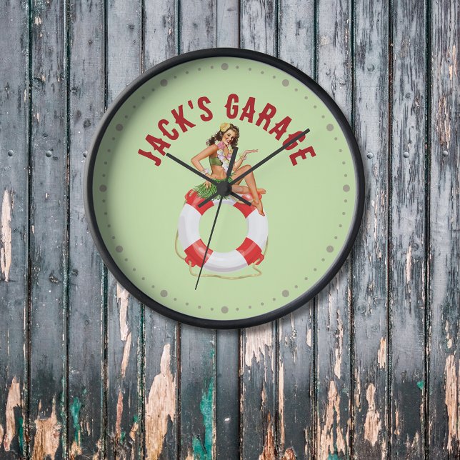 Vintage Hula Girl Pinup Custom LED Sign Clock (Creator Uploaded)