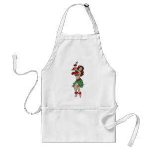 Vintage Hula Hawaiian Girl Tattoo Art Adult Apron