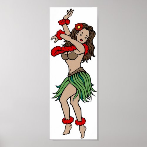 Vintage Hula Hawaiian Girl Tattoo Art Poster