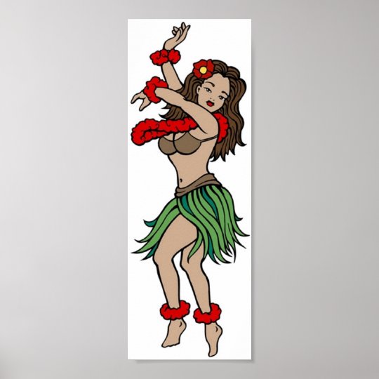 Vintage Hula Hawaiian Girl Tattoo Art Poster.