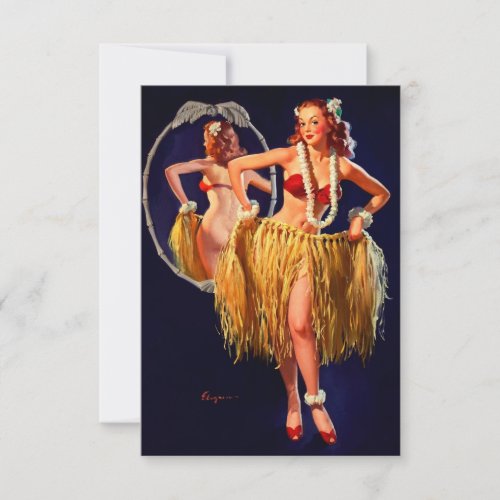 Vintage Gil Elvgren Hula Hawaiian Pin UP Girl Invites